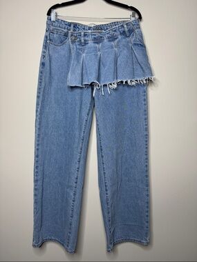 Abrand Womens Light Blue Straight Leg Jeans with Pleated Overlay Grunge Size 28